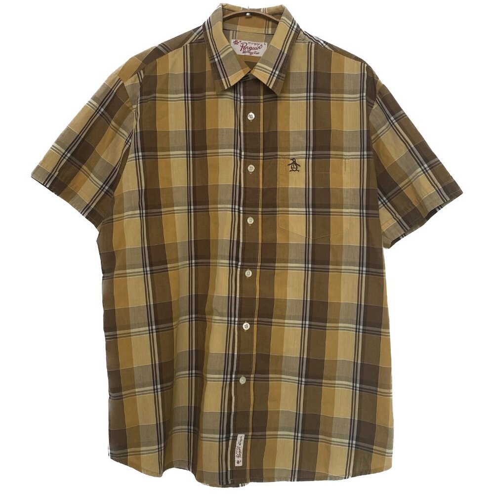 Vintage 80s Plaid Shirt Men Large Brown Original Penguin by Munsingwear Grandpa
